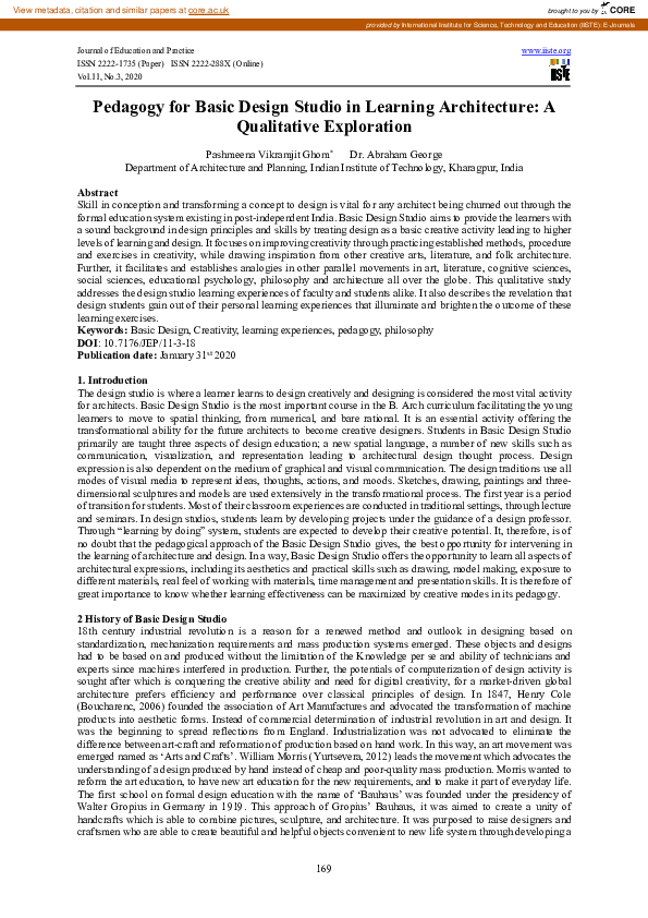 (PDF) Pedagogy for Basic Design Studio in Learning Architecture: A ...