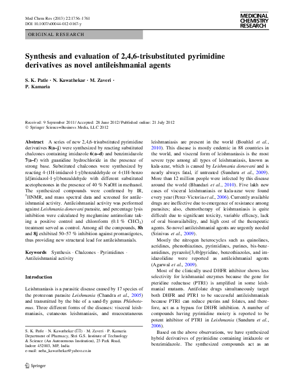 (PDF) Synthesis and evaluation of 2,4,6-trisubstituted pyrimidine ...