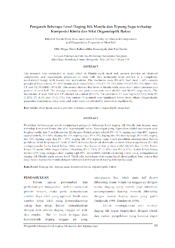 (PDF) Pengaruh Beberapa Level Daging Itik Manila dan Tepung Sagu ...