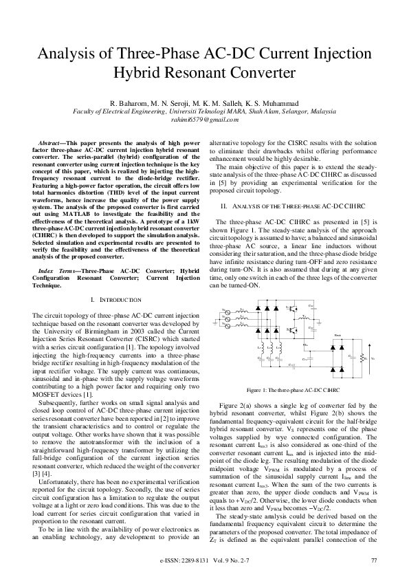 (PDF) Analysis of Three-Phase AC-DC Current Injection Hybrid Resonant ...