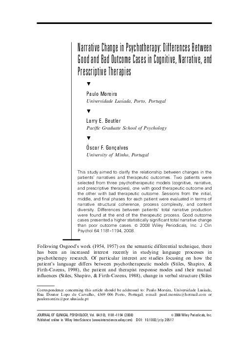 (PDF) Narrative change in psychotherapy: differences between good and ...
