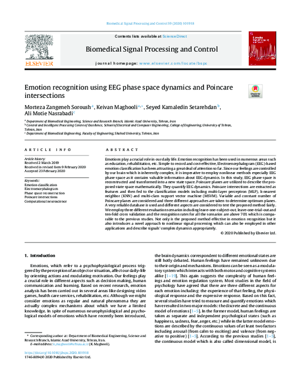 (PDF) Emotion recognition using EEG phase space dynamics and Poincare ...