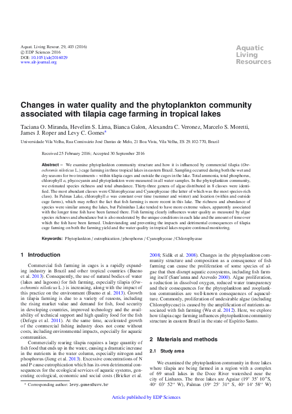 (PDF) Changes in water quality and the phytoplankton community ...