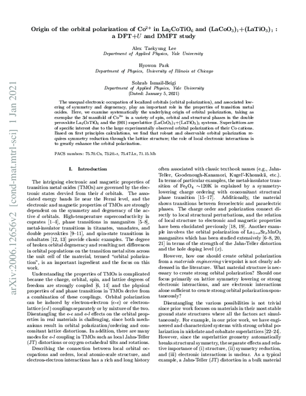 (PDF) Origin of the orbital polarization of Co2+ in La2CoTiO6 and ...