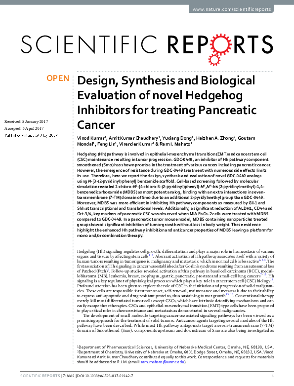 (PDF) Design, Synthesis and Biological Evaluation of novel Hedgehog ...