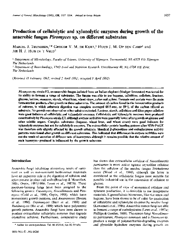 (PDF) Production of cellulolytic and xylanolytic enzymes during growth