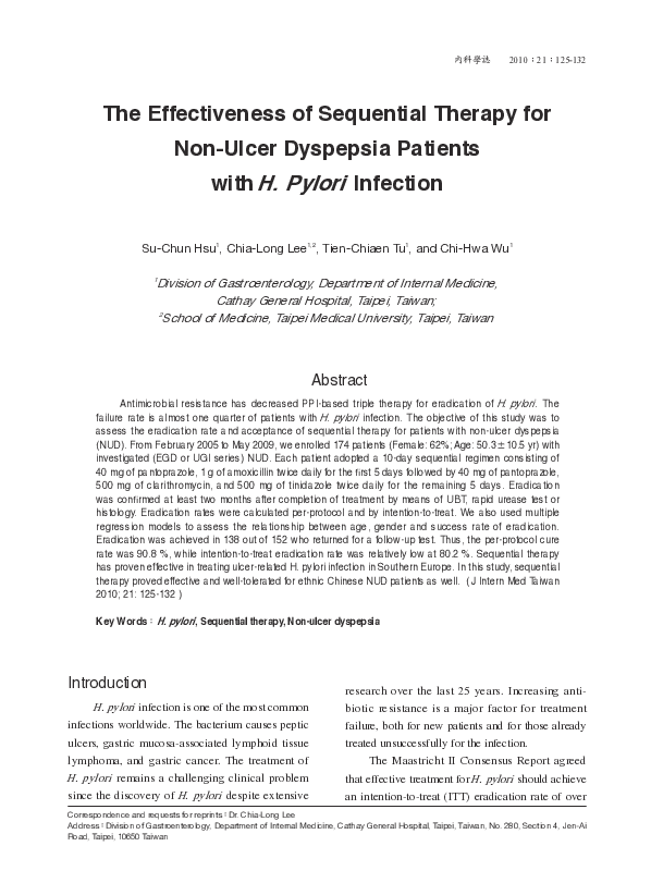 (PDF) The Effectiveness of Sequential Therapy for Non-Ulcer Dyspepsia ...