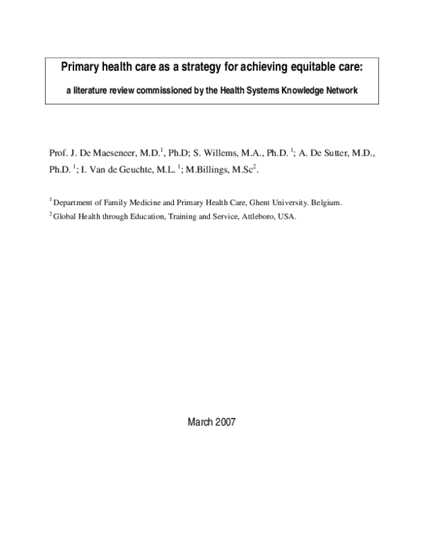 (PDF) Primary health care as a strategy for achieving equitable care: a ...