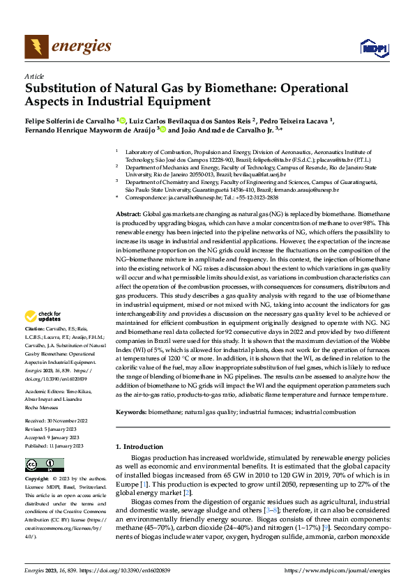 (PDF) Substitution of Natural Gas by Biomethane: Operational Aspects in ...