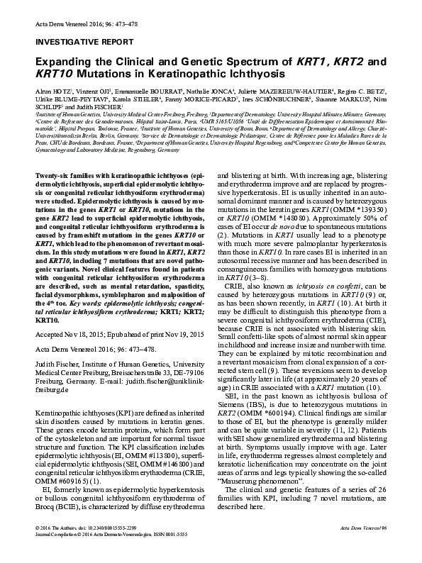(PDF) Expanding the Clinical and Genetic Spectrum of KRT1, KRT2 and ...