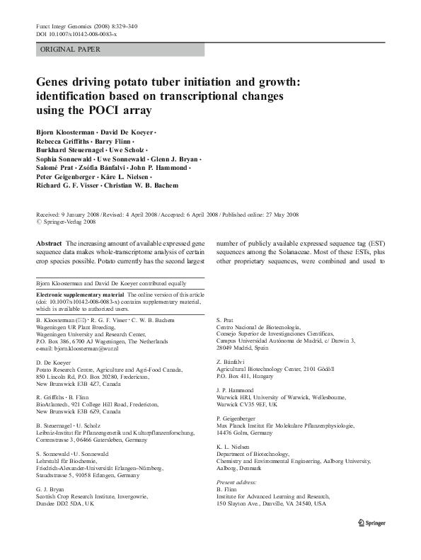 (PDF) Genes driving potato tuber initiation and growth: identification ...