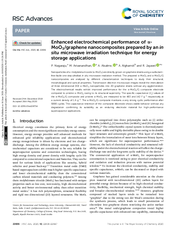 (PDF) Enhanced electrochemical performance of α-MoO3/graphene ...