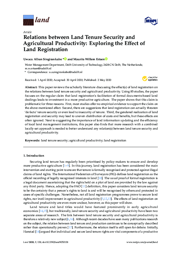 (PDF) Relations between Land Tenure Security and Agricultural ...