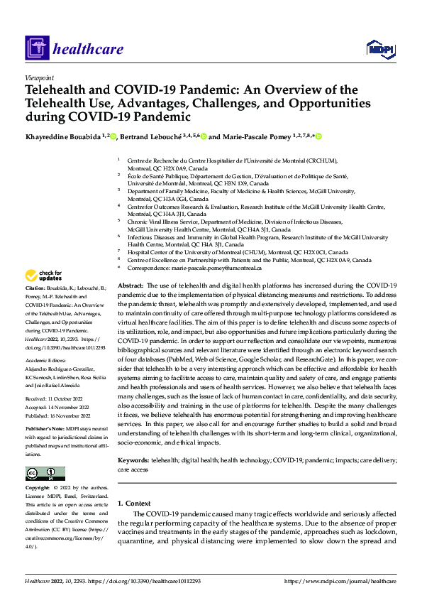 (PDF) Telehealth and COVID-19 Pandemic: An Overview of the Telehealth ...