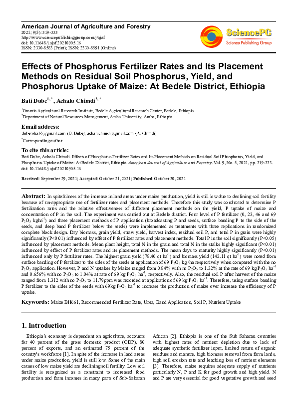 (PDF) Effects of Phosphorus Fertilizer Rates and Its Placement Methods ...