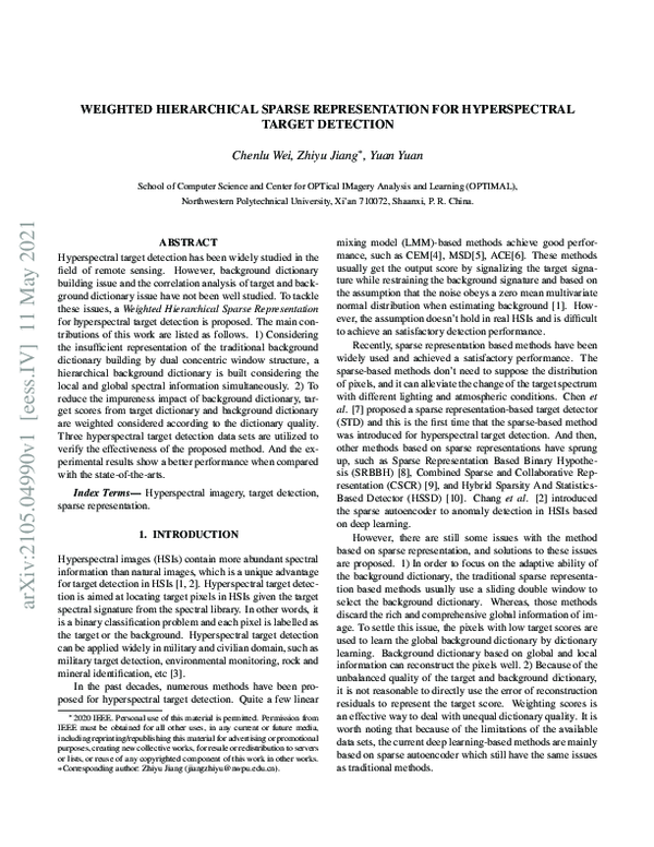 (PDF) Weighted Hierarchical Sparse Representation for Hyperspectral ...