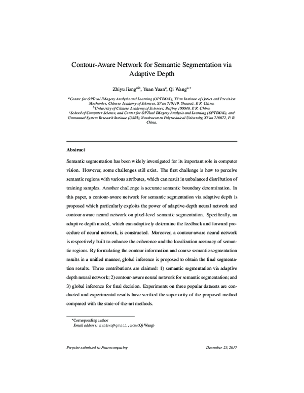 (PDF) Contour-aware network for semantic segmentation via adaptive depth