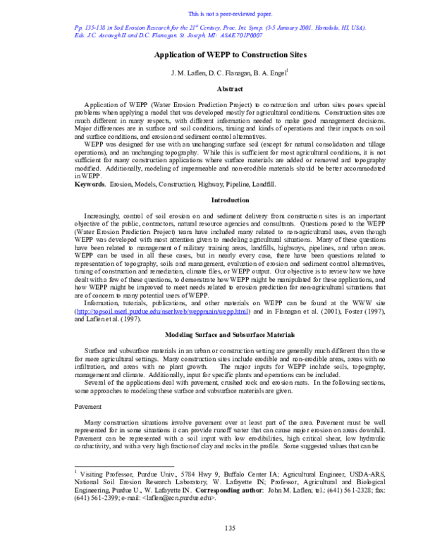 (PDF) Application of WEPP to Construction Sites