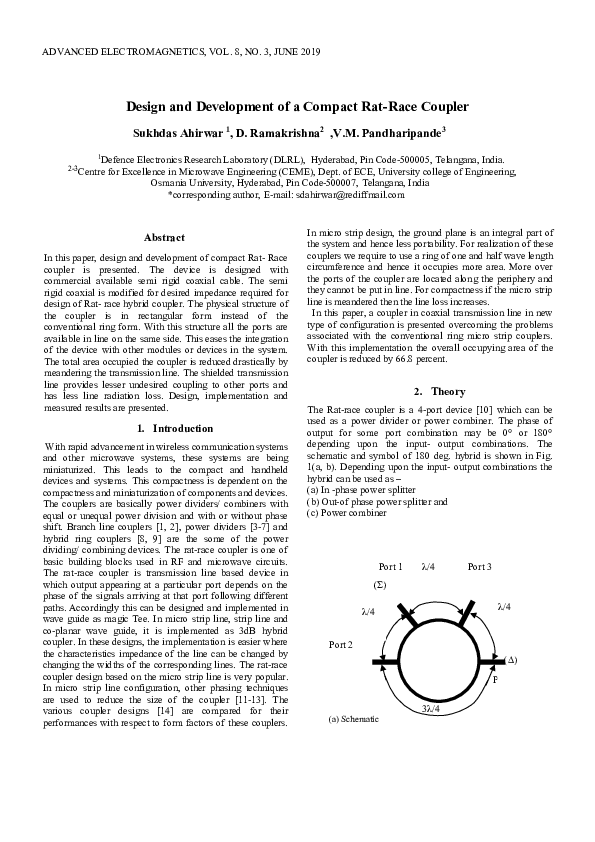 (PDF) Design and Development of a Compact Rat-Race Coupler