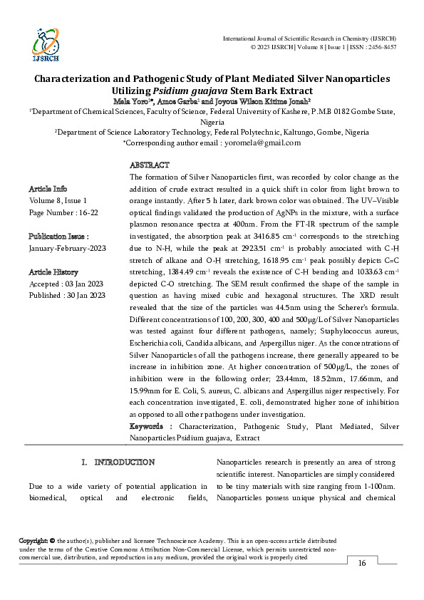 (PDF) Characterization and Pathogenic Study of Plant Mediated Silver ...