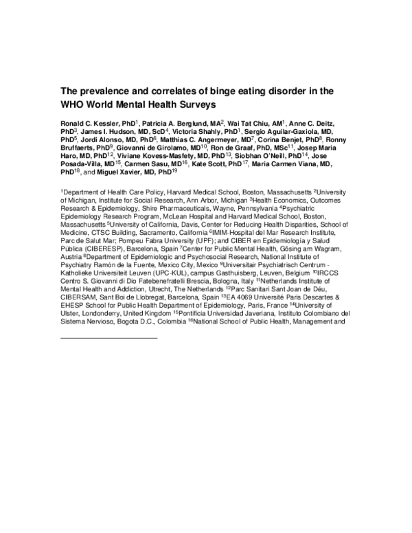 (PDF) The Prevalence and Correlates of Binge Eating Disorder in the ...