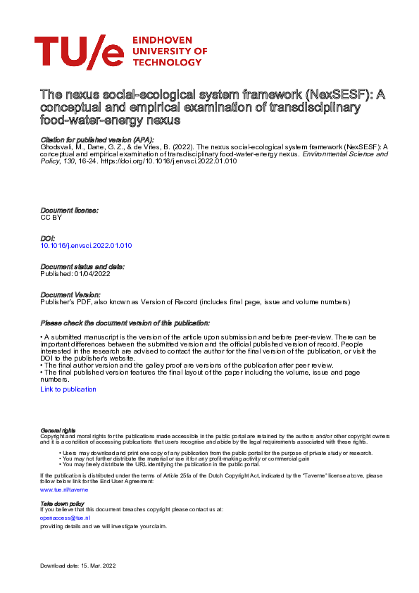(PDF) The nexus social-ecological system framework (NexSESF): A ...