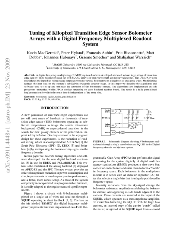 (PDF) Tuning of Kilopixel Transition Edge Sensor Bolometer Arrays with