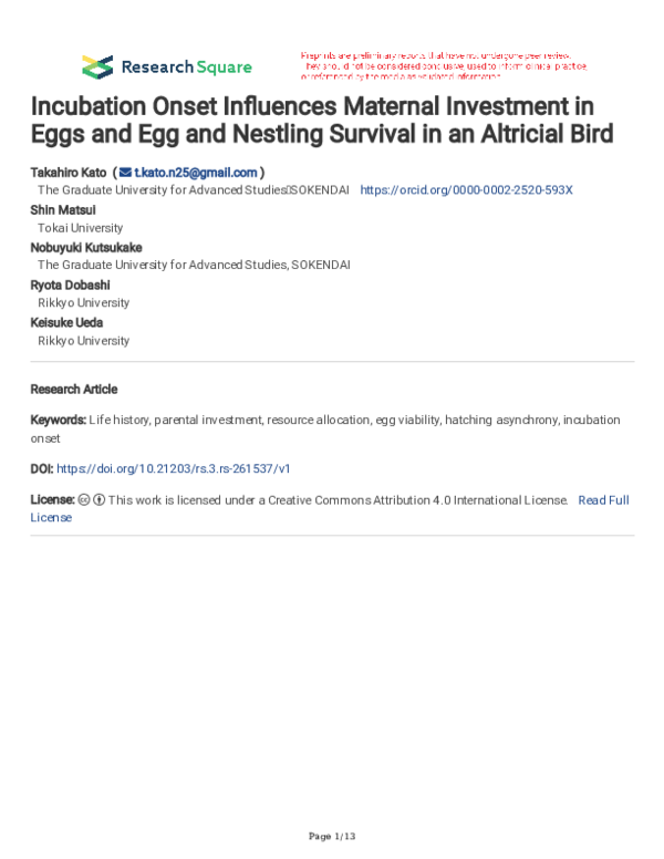 Photo inspiration: Visual Reference: Pdf Incubation Onset Influences Maternal Investment In Eggs And Egg