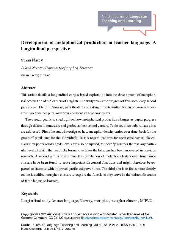 (PDF) Development of metaphorical production in learner language