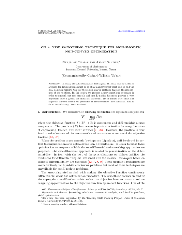(PDF) On a new smoothing technique for non-smooth, non-convex optimization