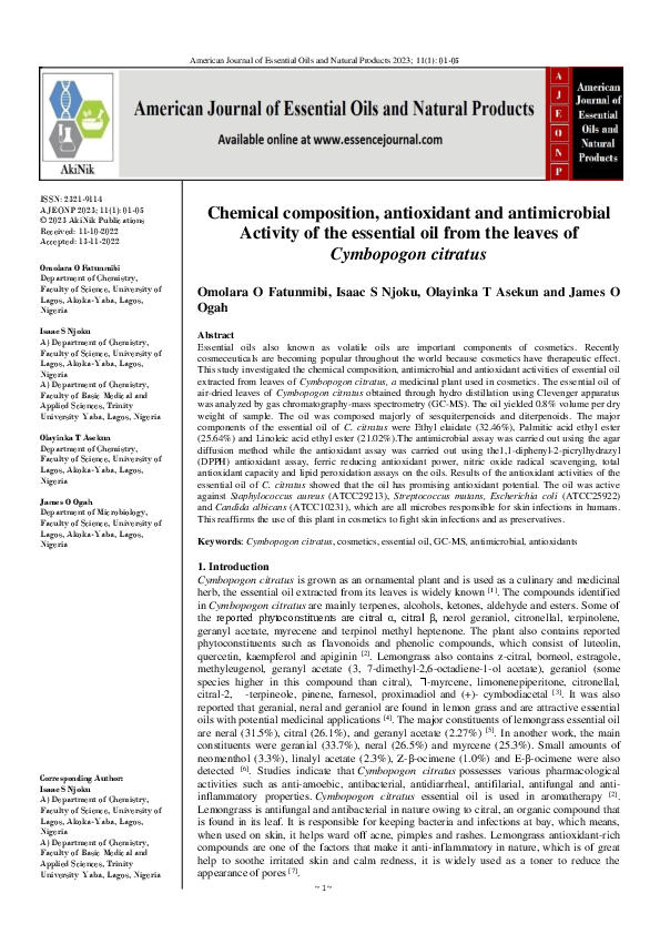 (PDF) Chemical composition, antioxidant and antimicrobial Activity of ...