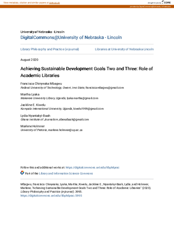 (PDF) Achieving sustainable development goals two and three : role of ...
