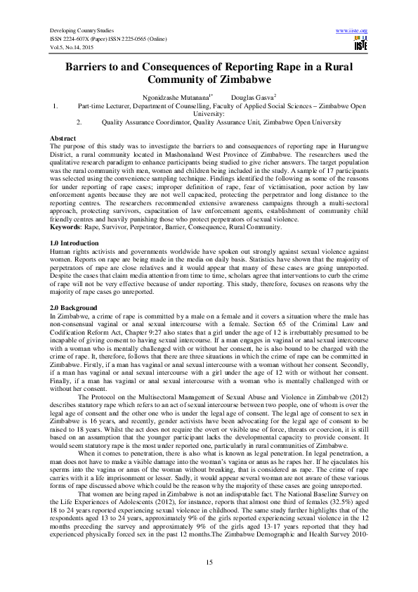 (PDF) Barriers to and Consequences of Reporting Rape in a Rural ...