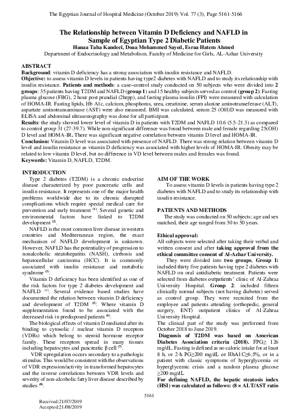 (PDF) The Relationship between Vitamin D Deficiency and NAFLD in Sample ...