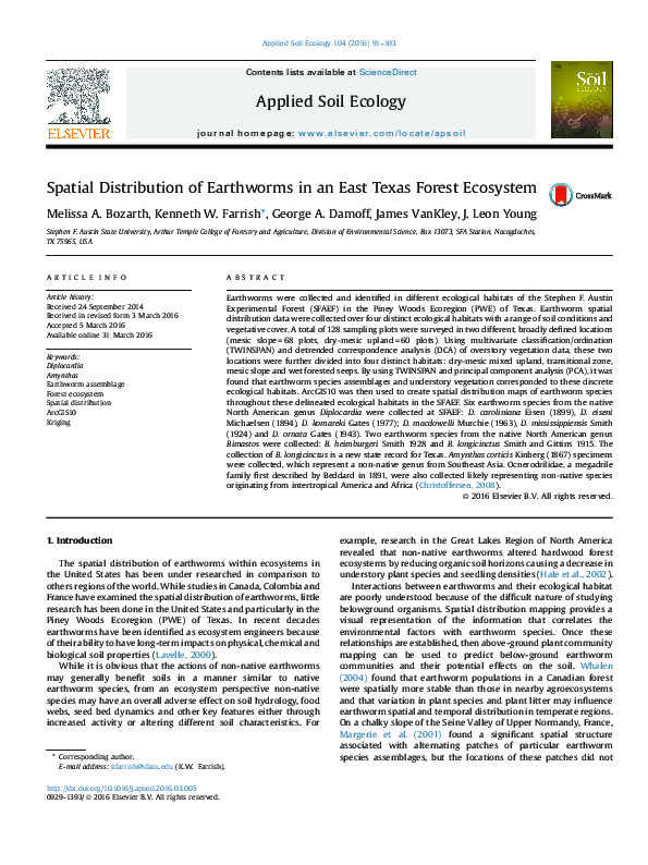(PDF) Spatial Distribution of Earthworms in an East Texas Forest Ecosystem