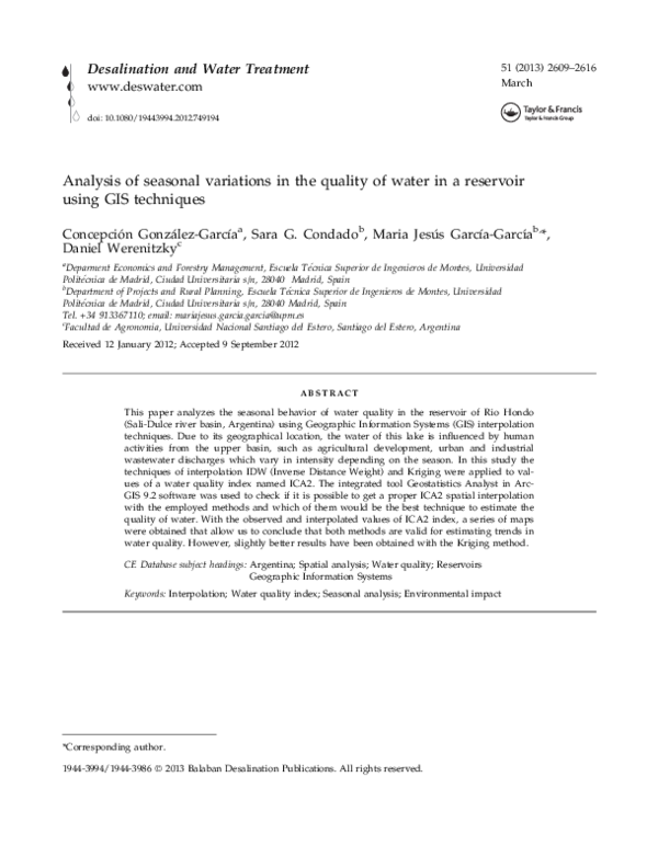 (PDF) Analysis of seasonal variations in the quality of water in a ...