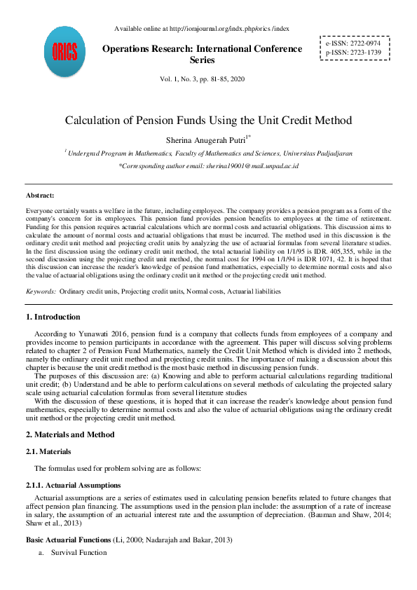 (PDF) Calculation of Pension Funds Using the Unit Credit Method