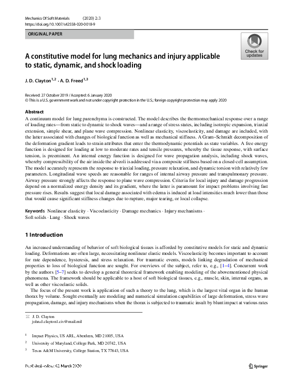 (PDF) A constitutive model for lung mechanics and injury applicable to ...