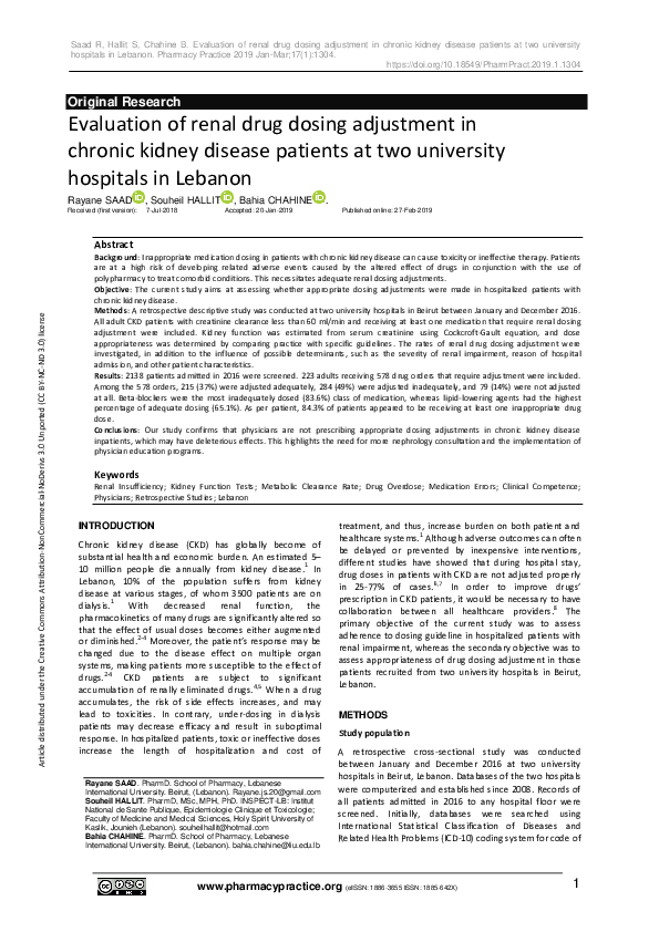 (PDF) Evaluation of renal drug dosing adjustment in chronic kidney ...