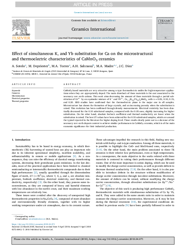 (PDF) Effect of simultaneous K, and Yb substitution for Ca on the ...