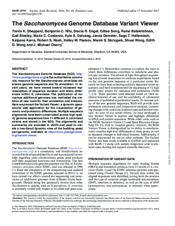 (PDF) The Saccharomyces Genome Database Variant Viewer