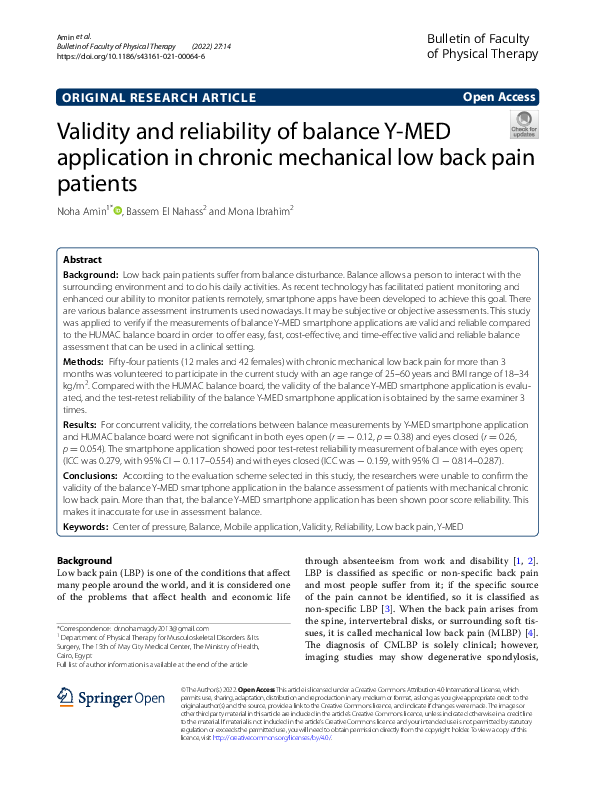 (PDF) Validity and reliability of balance Y-MED application in chronic ...