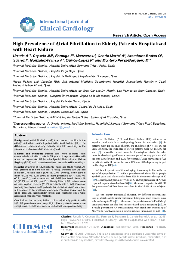 (PDF) High Prevalence of Atrial Fibrillation in Elderly Patients ...