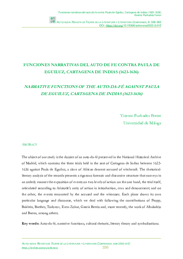 (PDF) Funciones narrativas del auto de fe contra Paula de Eguiluz