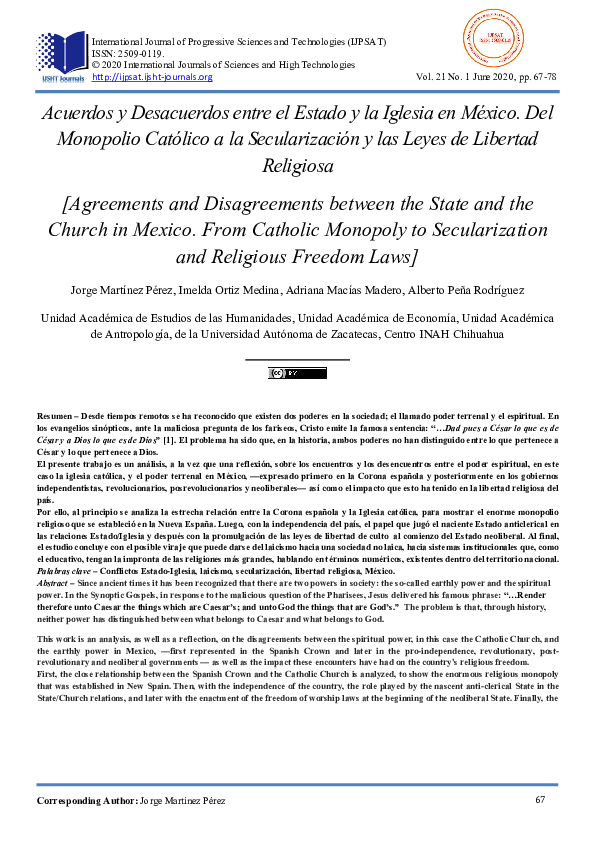(PDF) Acuerdos y Desacuerdos entre el Estado y la Iglesia en México ...
