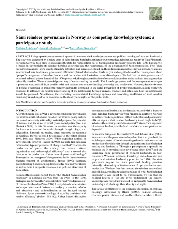 (PDF) Sámi reindeer governance in Norway as competing knowledge systems ...
