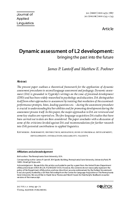 (PDF) Dynamic assessment of L2 development: bringing the past into the ...