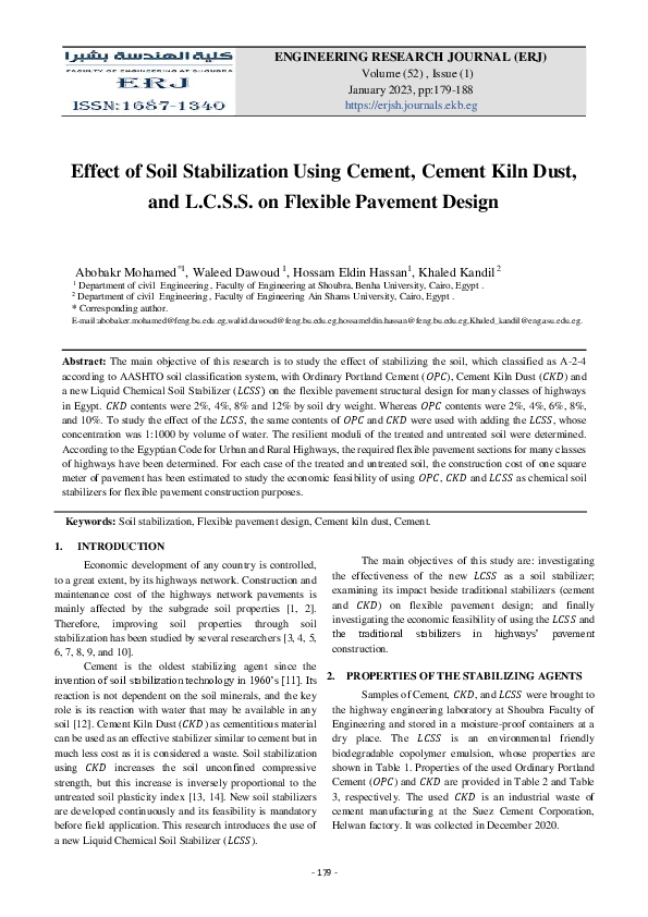 (PDF) Effect of Soil Stabilization Using Cement, Cement Kiln Dust, and ...