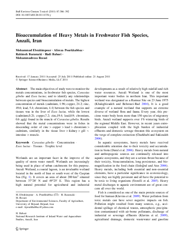 (PDF) Bioaccumulation of Heavy Metals in Freshwater Fish Species ...