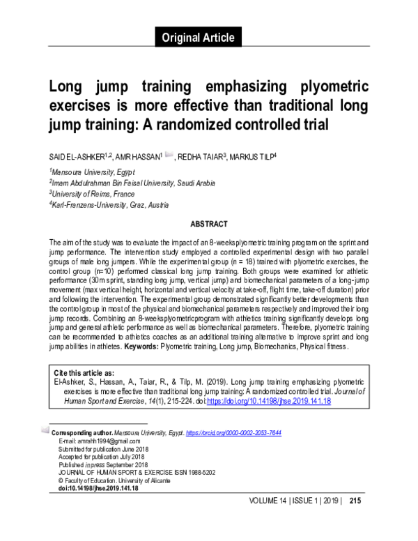 (PDF) Long jump training emphasizing plyometric exercises is more